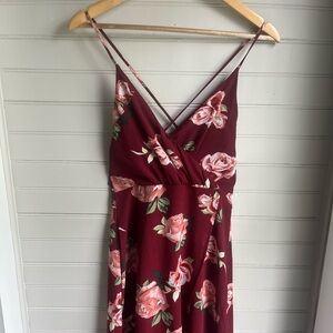 Women’s Burgundy Cross Tie Back Maxi Dress - floral print